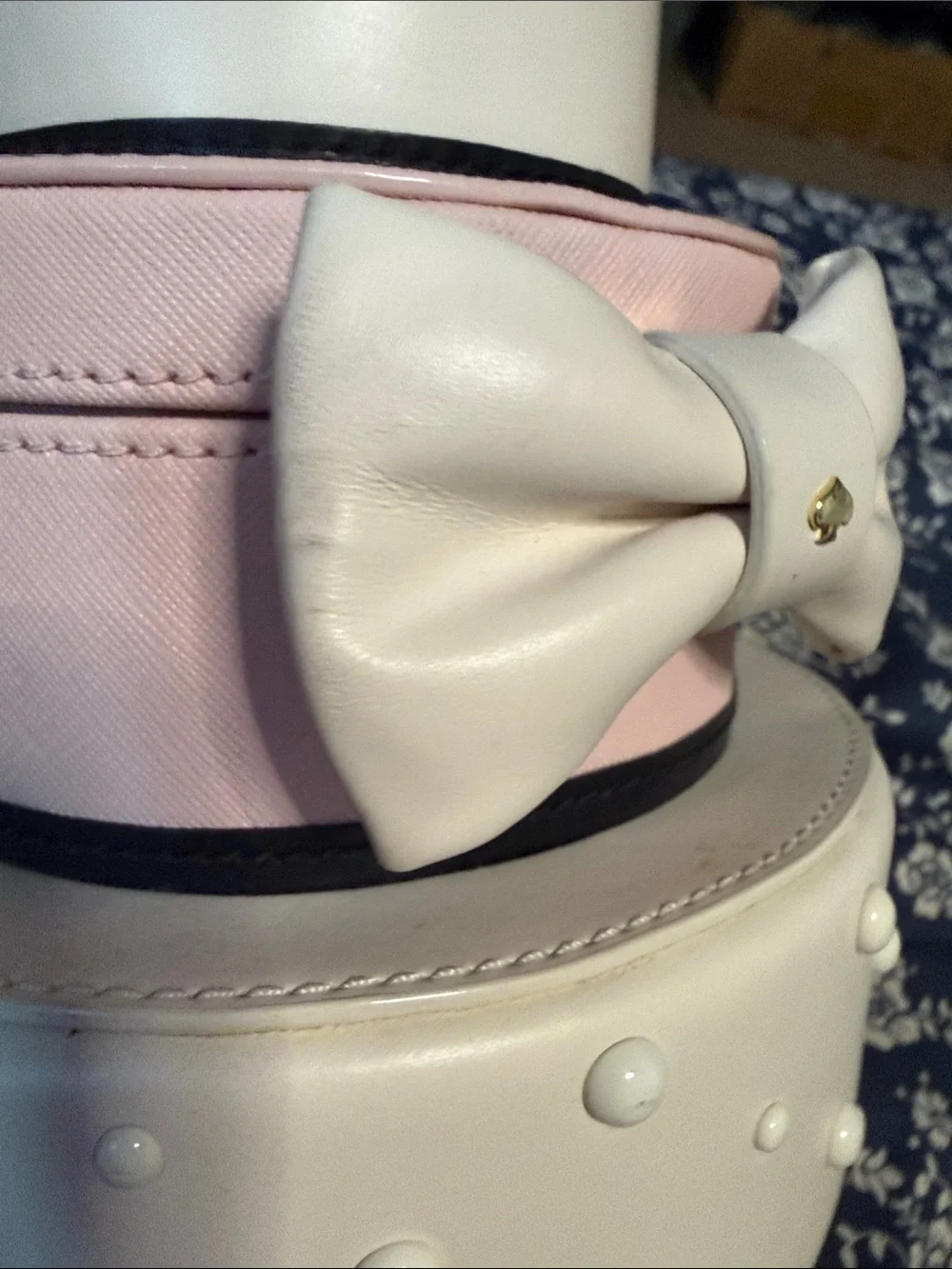 kate spade White & Light Pink Stackable Bow Accent Shoulder Bag